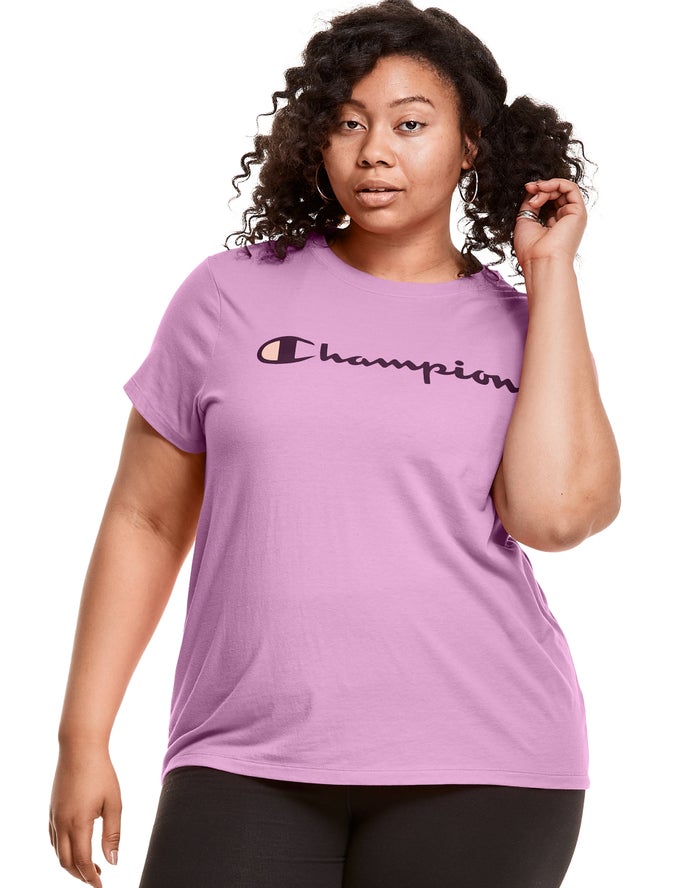 Champion Plus Classic Script Logo T-Shirt Dames - Roze - Belgie 6924WKASX